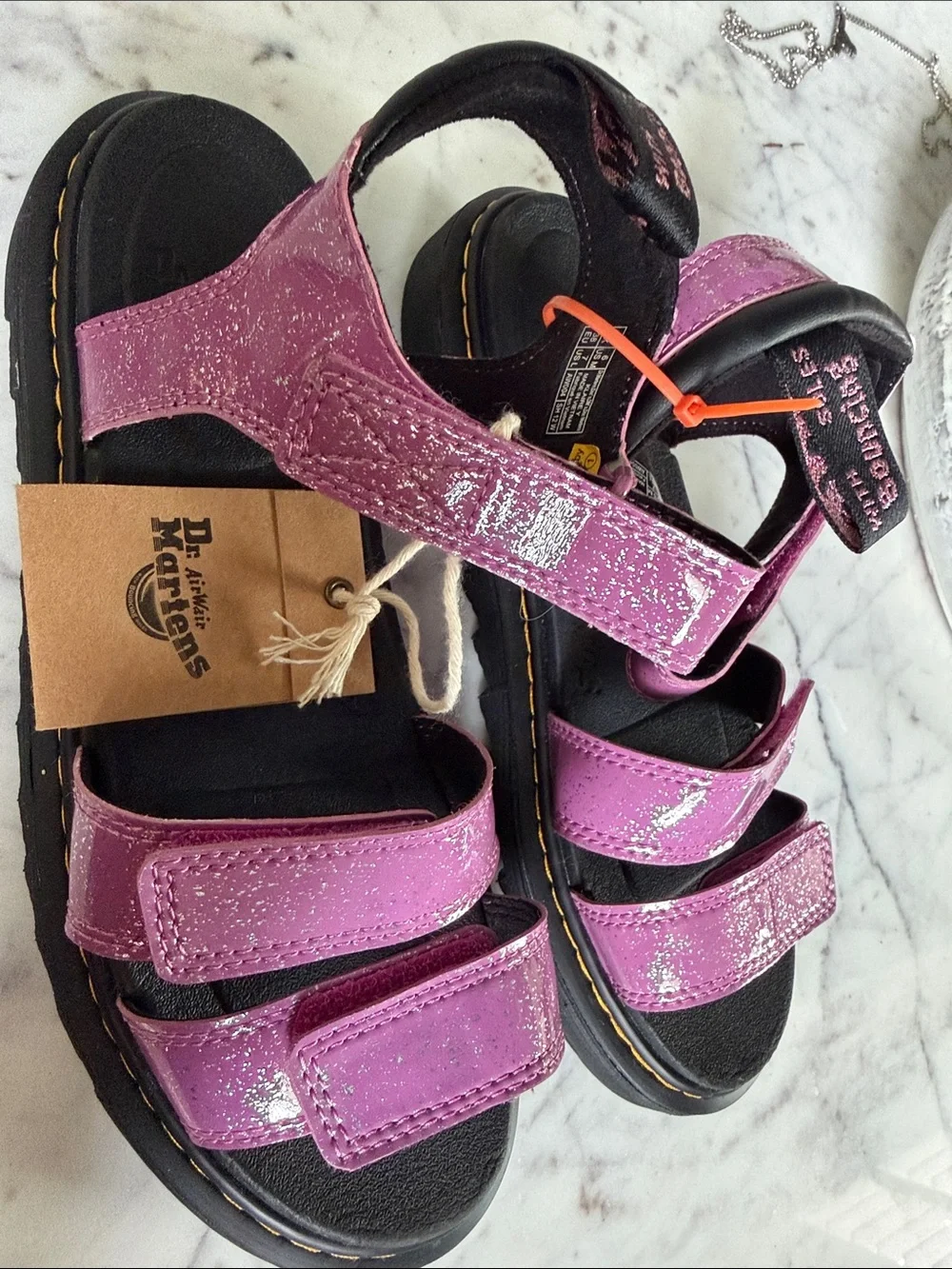 NWT Dr. Martens Airwalk Jr. Klaire Pink Glitter Velcro Sandals Ladies 7